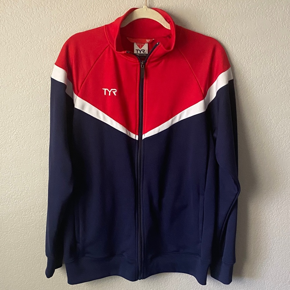 TYR Navy and Red Chevron Zip Track Jacket